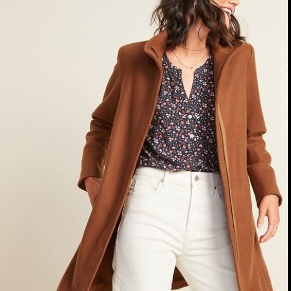 Old Navy Jackets & Blazers - Old Navy NWT Relaxed Soft-Brushed Funnel Neck Coat, Brown, Small